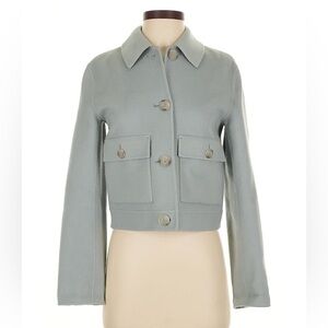 Theory Wool Cashmere Button Front Jacket Muted Blue Grey TP